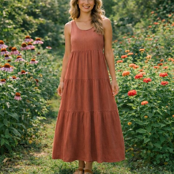 Nicole Miller Dresses & Skirts - Nicole Miller New York Tiered Linen Blend Dress Mauve Sleeveless L